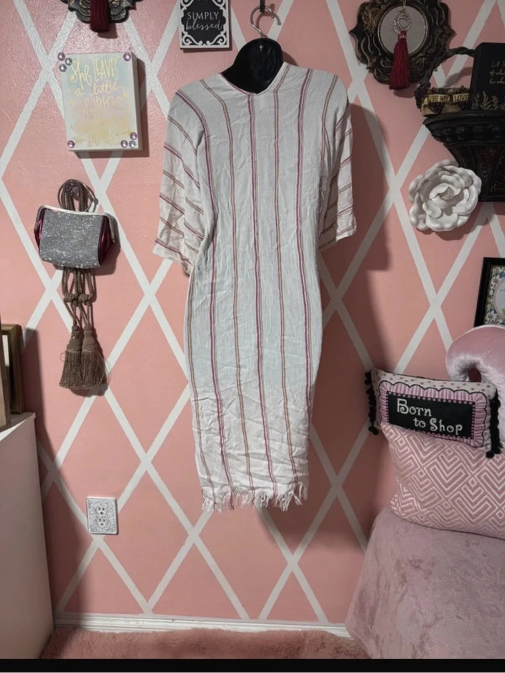 Elan Cream Wrap with Pink and Tan Stripes and Front Tie